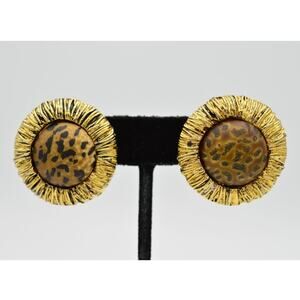 Blair Delmonico Vintage Clip On Earrings Chunky Leopard Gold Signed 1980s 9G